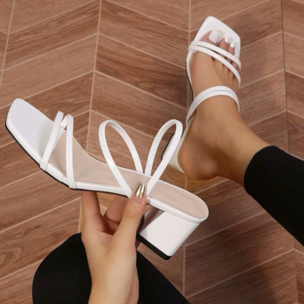 White Summer Sandals For Women, Multi-way Wear Chunky Heeled Slingback Sandals
